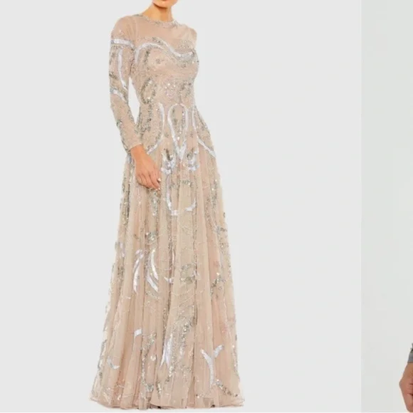NWT | Mac Duggal 5217 Nude Elegant Sequin Embellished Cream Gown Size 4 - Picture 1 of 12